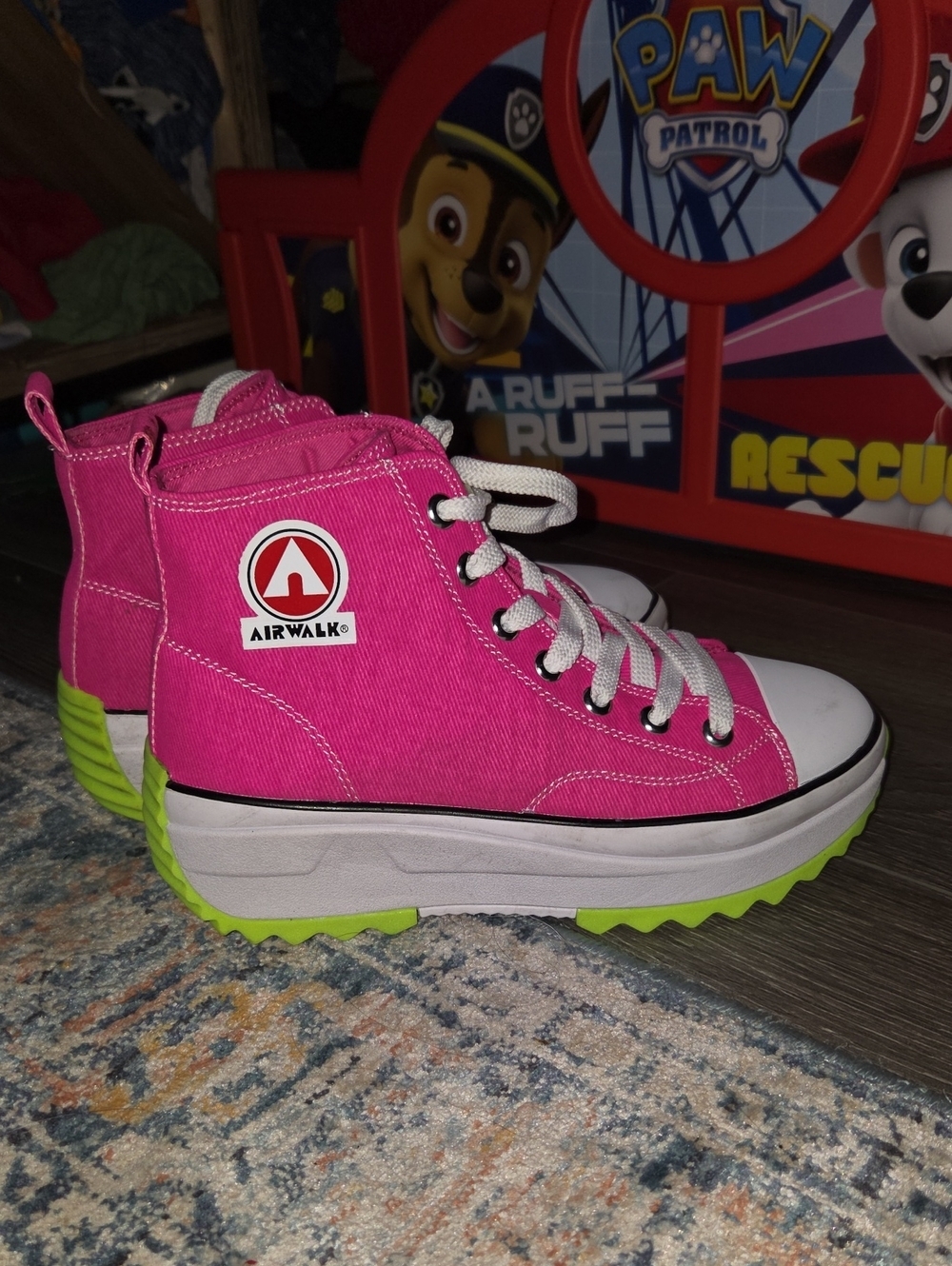 Airwalk Pink High-Top Sneakers with Lime Green Sole